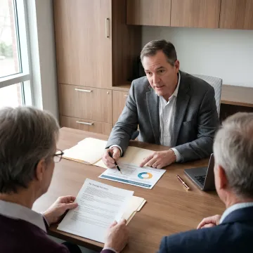 Financial advisor reviewing estate planning documents with clients