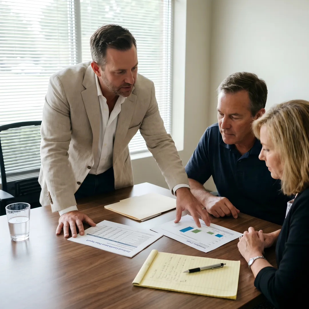 Financial advisor reviewing retirement plan documents