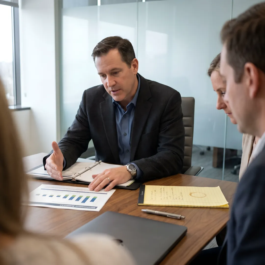 Advisor reviewing financial plan with clients