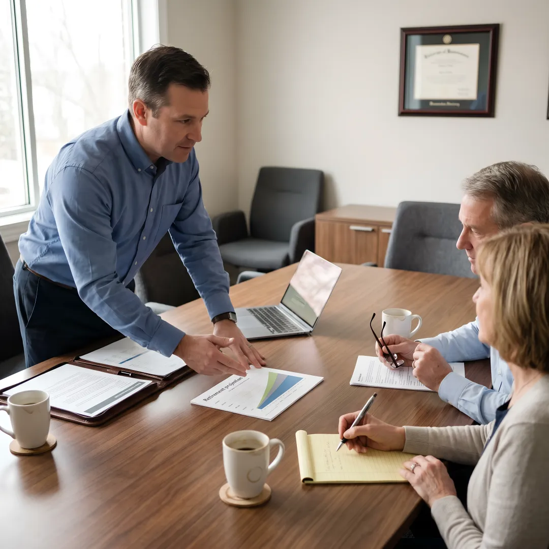 Advisor reviewing a comprehensive financial plan with clients