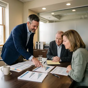 Advisor reviewing financial planning documents with clients