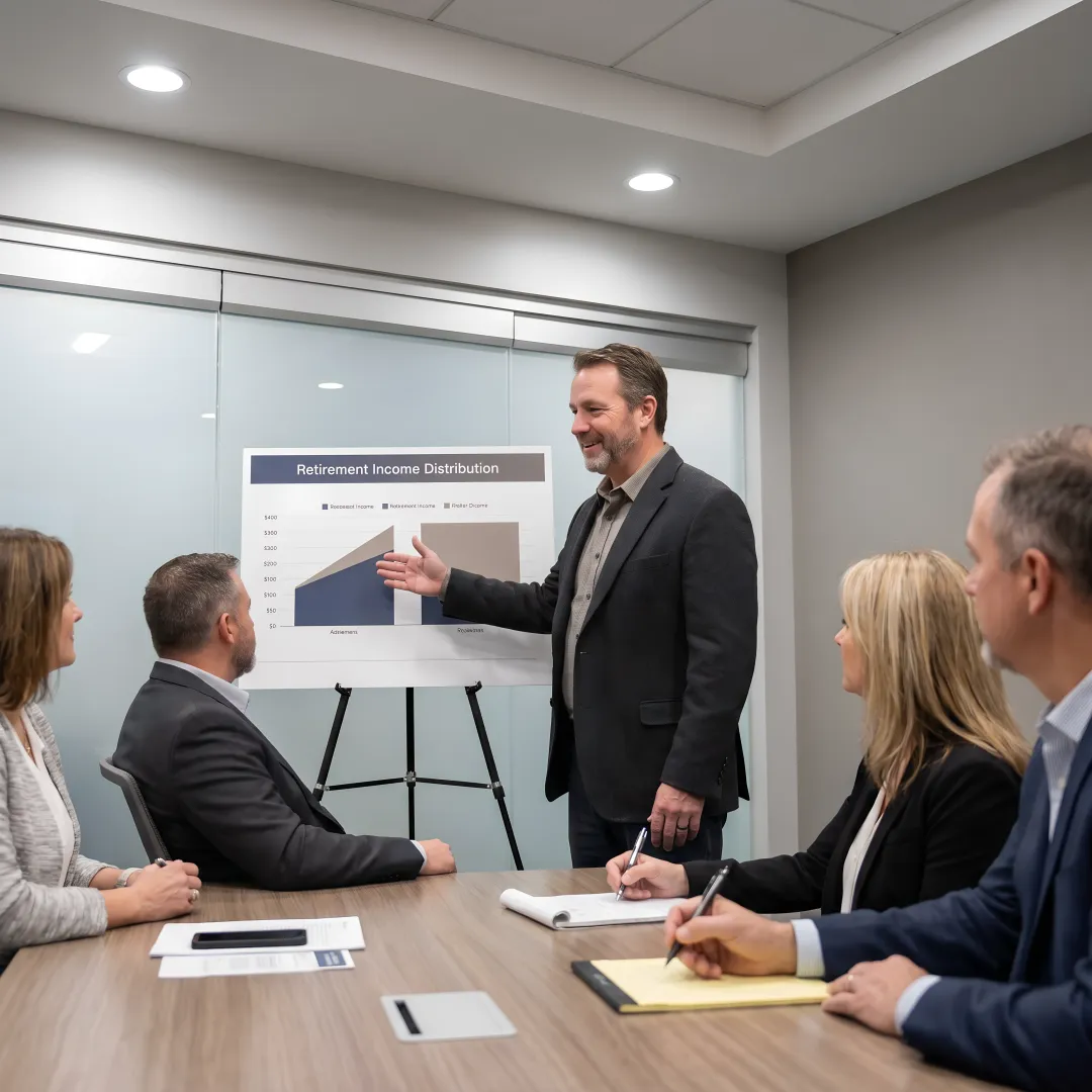 Financial advisor leading a retirement seminar