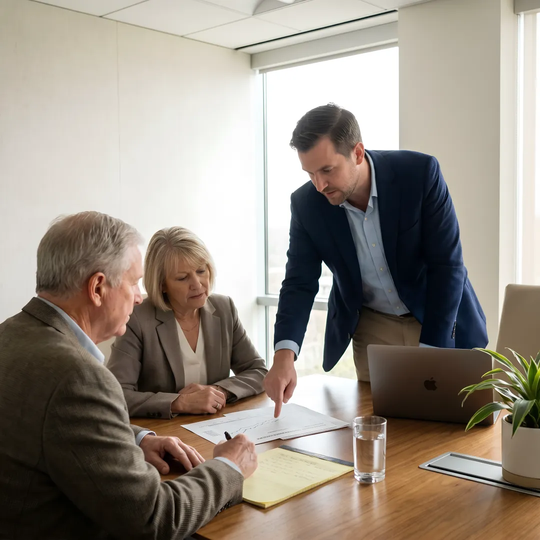 Advisor reviewing financial plan with clients