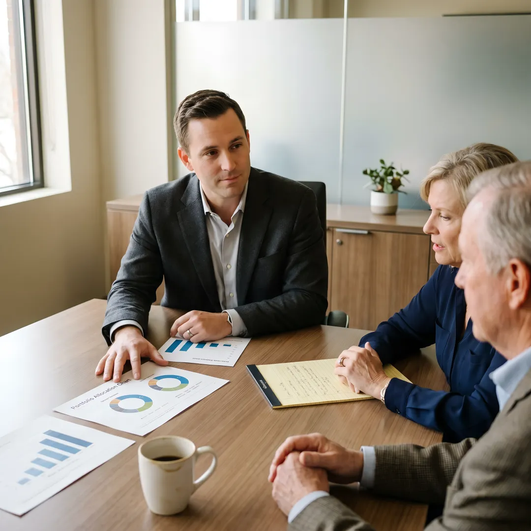 Financial advisor reviewing investment plan with clients