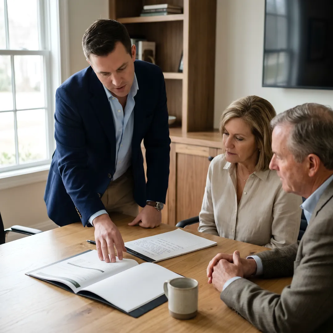 Fiduciary investment advisor meeting with clients