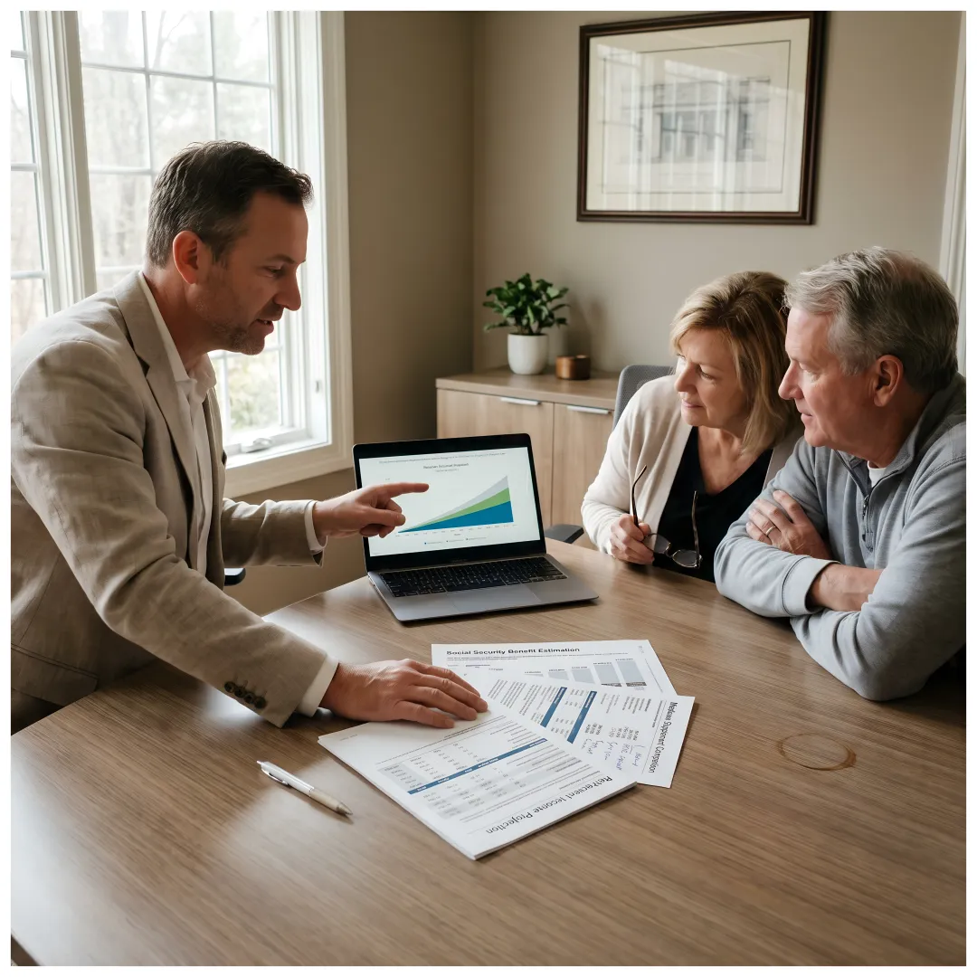 Advisor reviewing retirement benefits with a couple