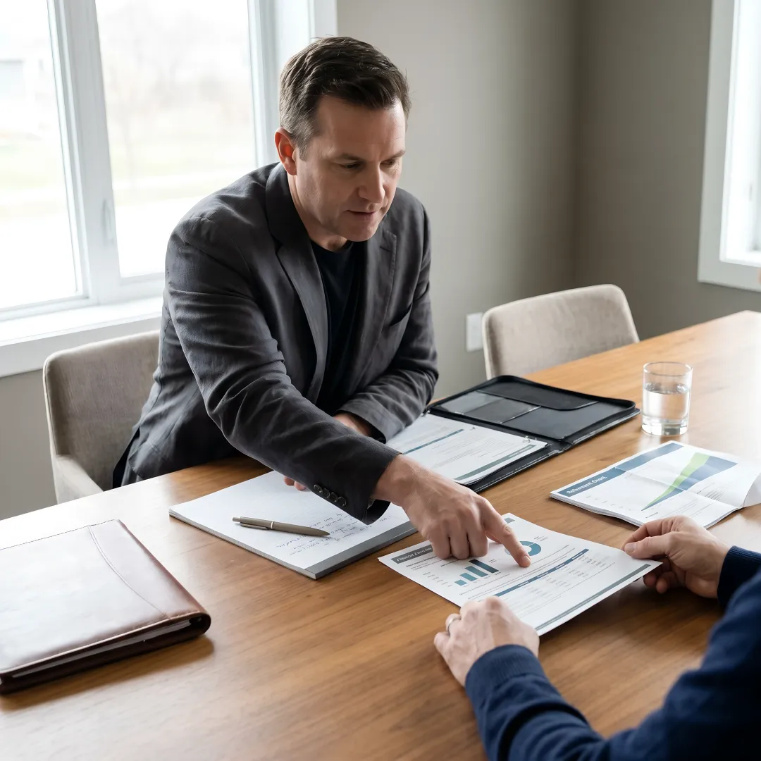 Advisor guiding a business owner through planning documents