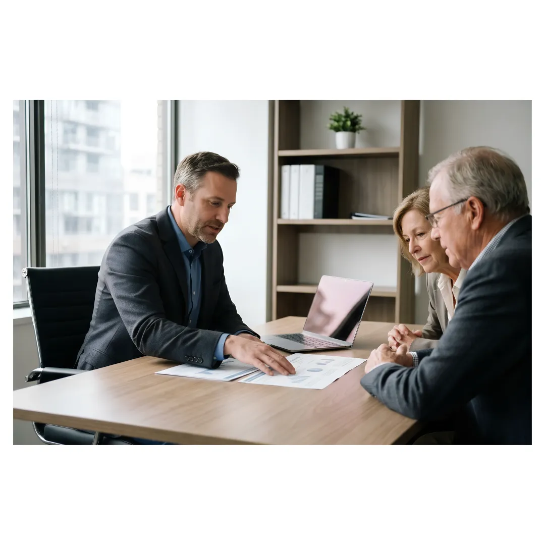 Advisor reviewing portfolio strategy with clients