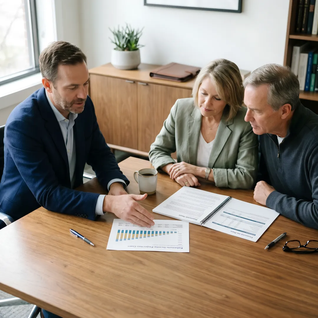 Advisor reviewing retirement plan with pre-retiree couple