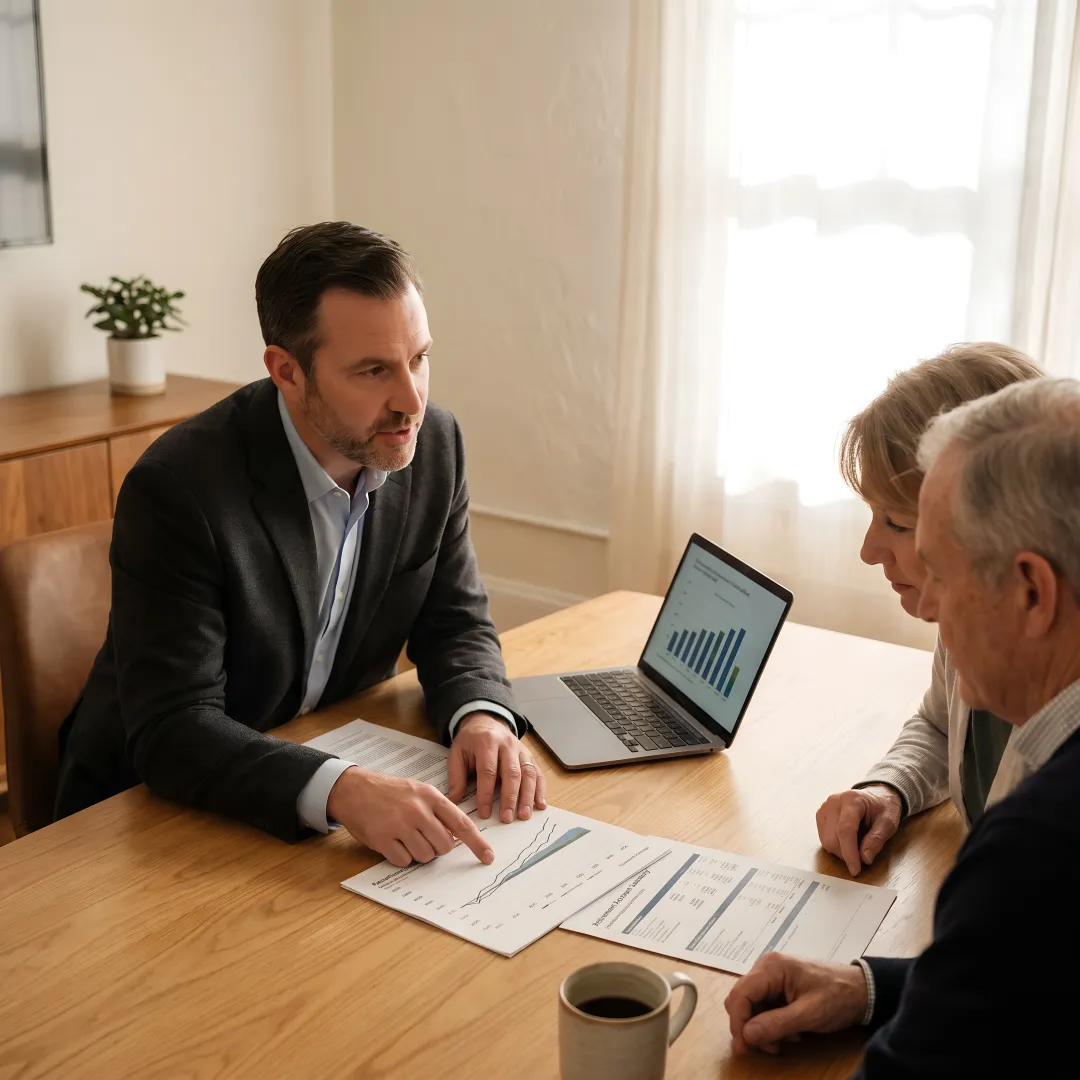 Advisor reviewing retirement planning documents with clients