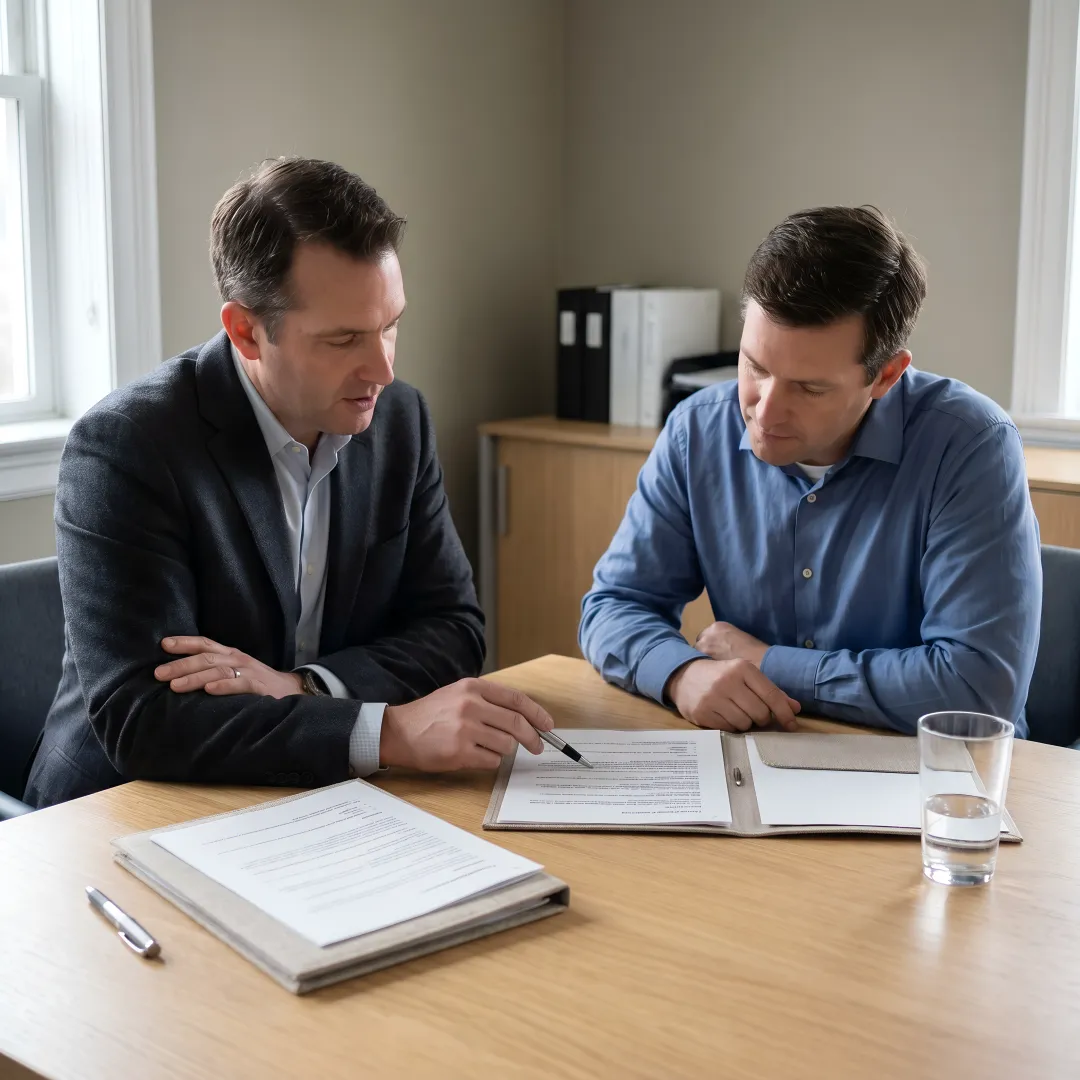 Small business owner discussing health insurance plans with advisor
