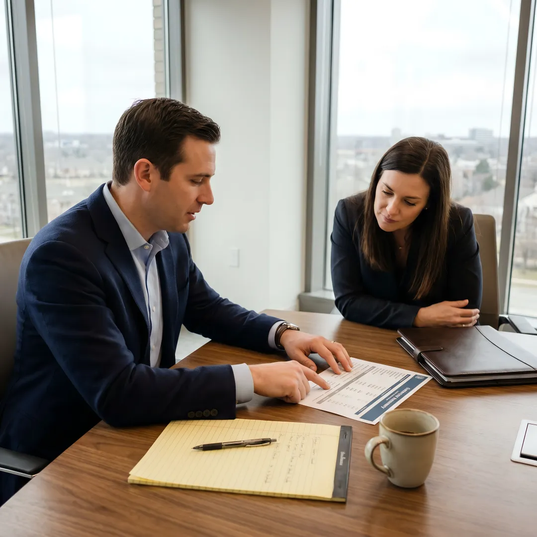 Advisor reviewing small business health insurance documents