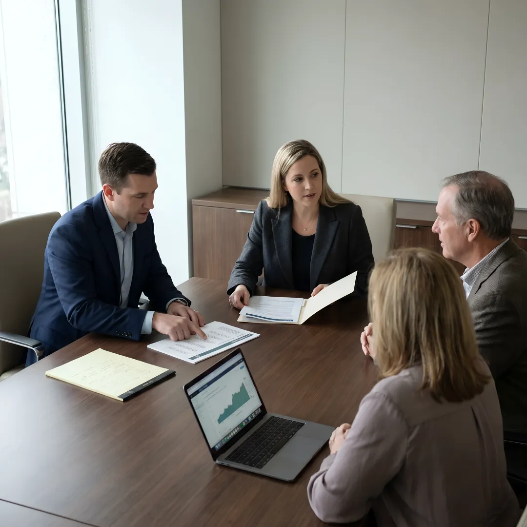 Advisors reviewing family wealth planning documents