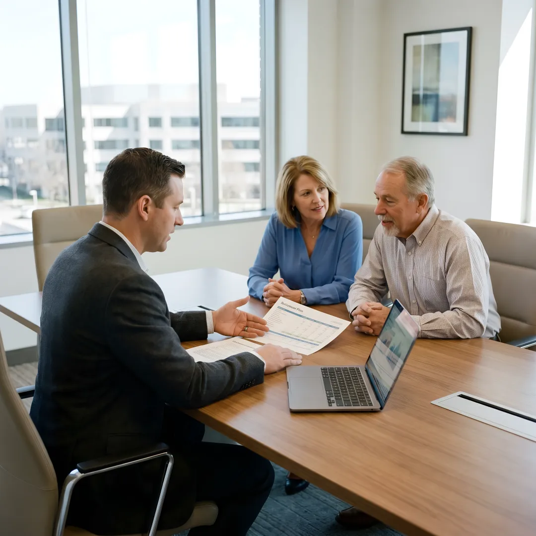 Financial advisor reviewing a wealth strategy with clients