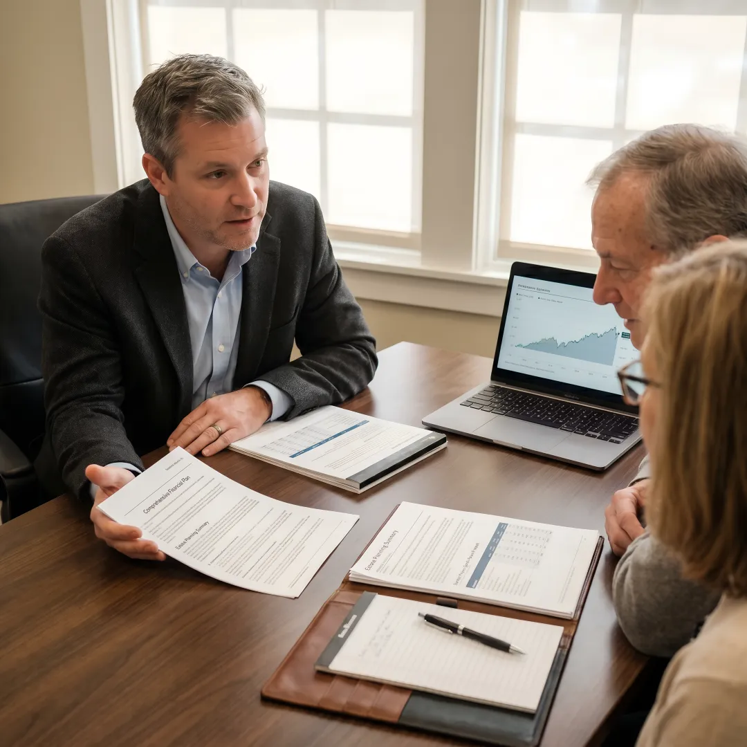 Advisor reviewing estate planning documents with family