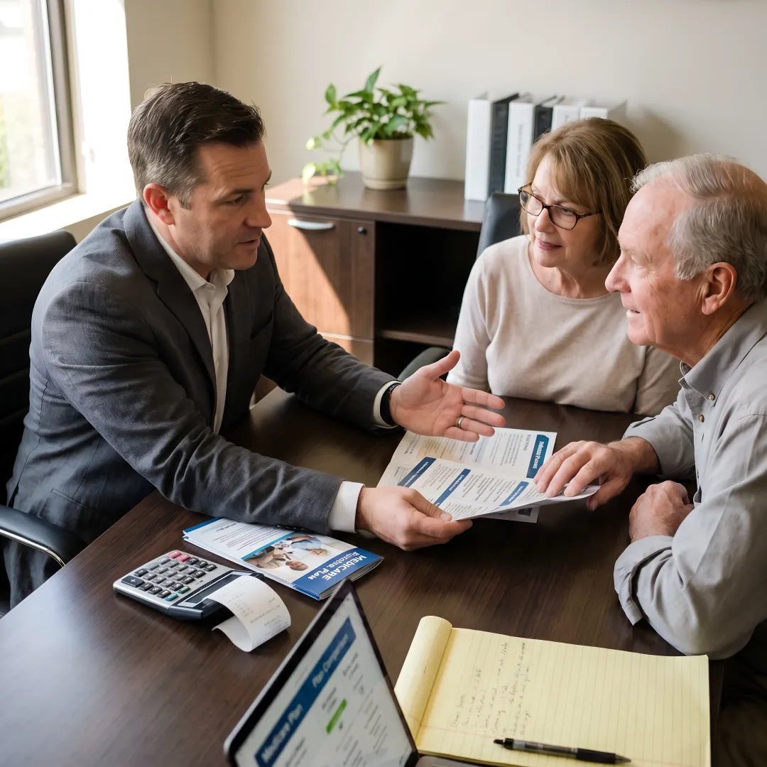 Advisor explaining Medicare coverage options to retirees