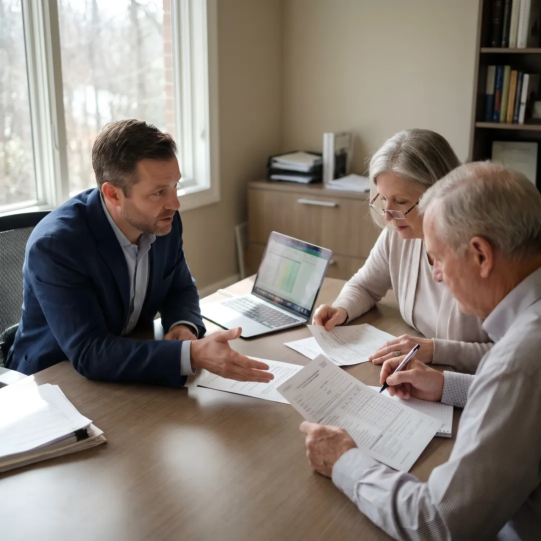 Senior couple reviewing Medicare options with an advisor