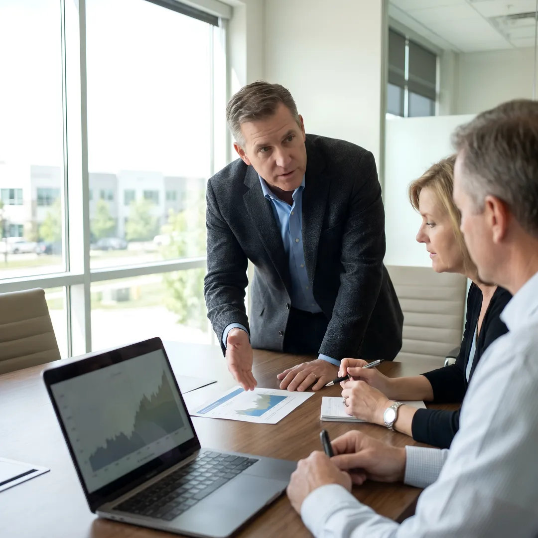 Financial advisor discussing portfolio strategy with clients