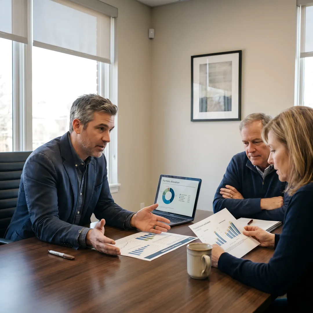 Retirement planning consultant meeting with clients