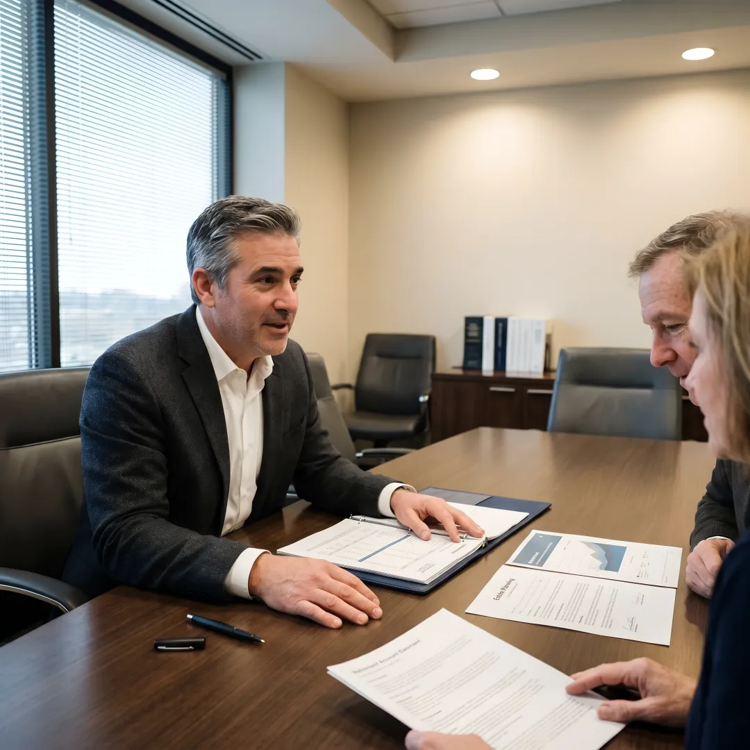 Financial advisor reviewing estate planning and rollover documents