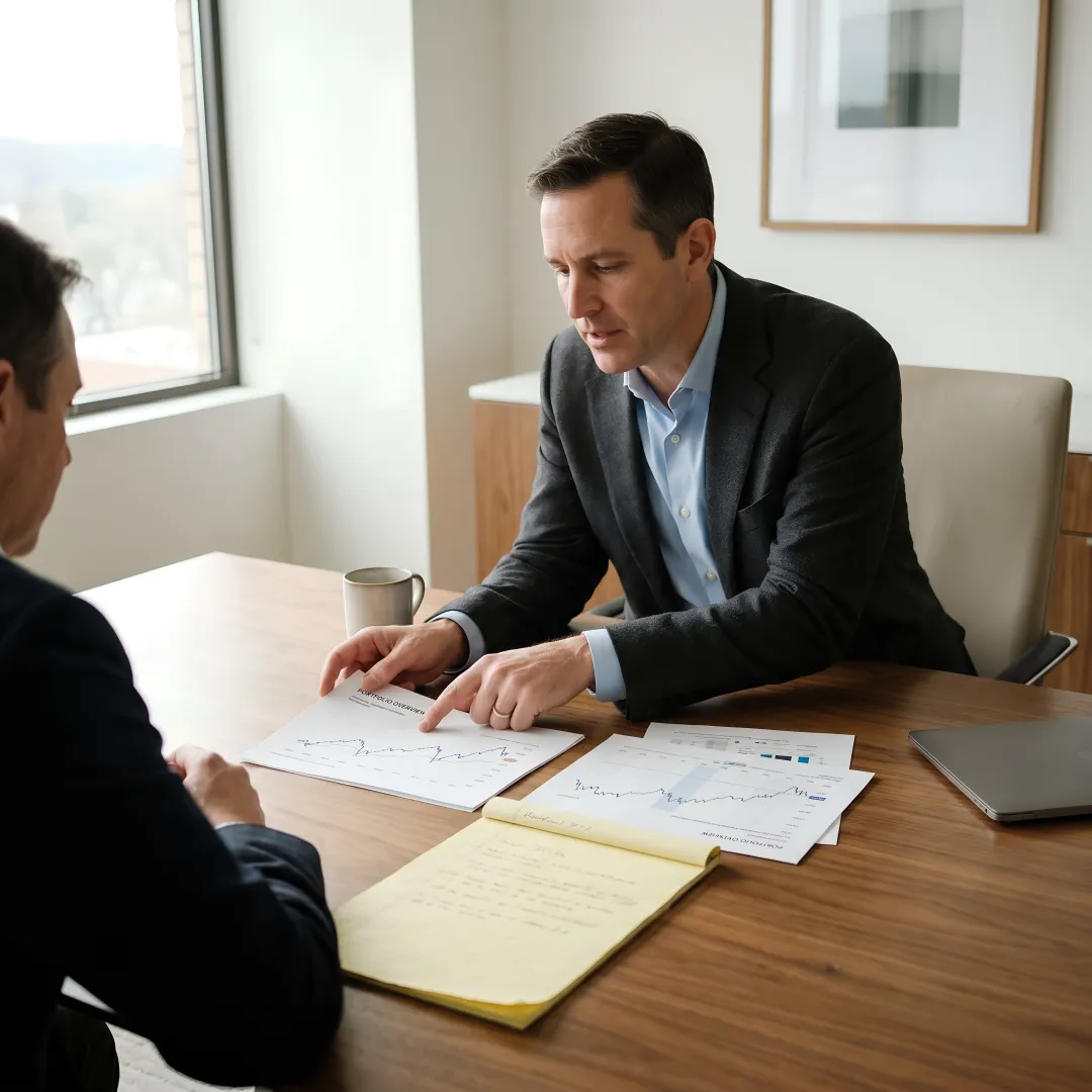 Advisor reviewing investment portfolio with client