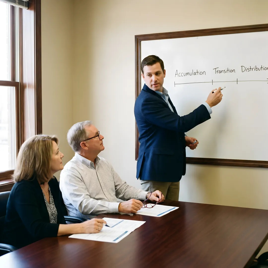 Advisor explaining retirement planning process to clients