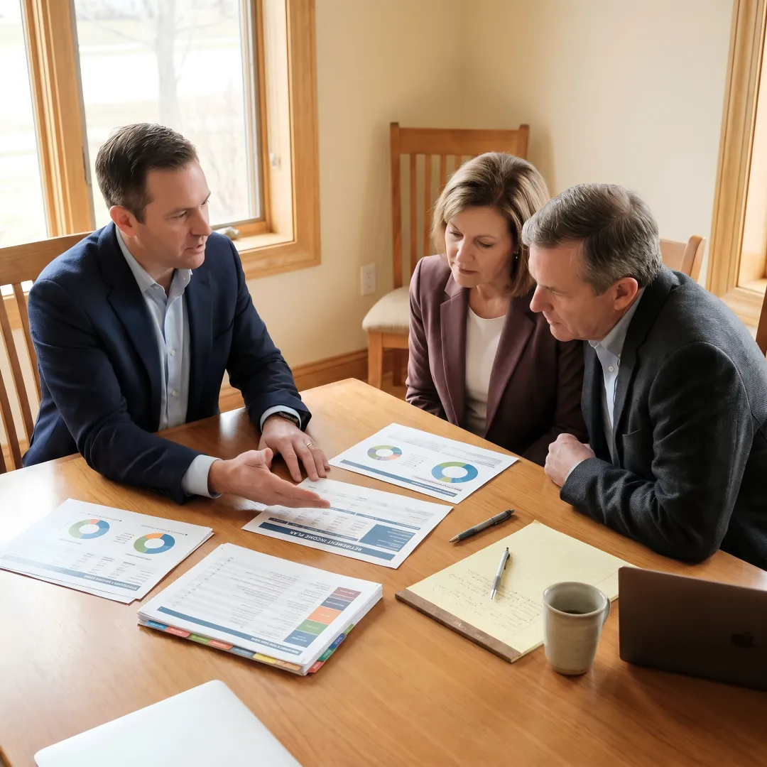 Advisor reviewing financial plan with clients