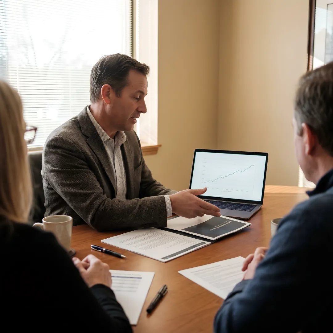 Advisor reviewing wealth planning documents with clients