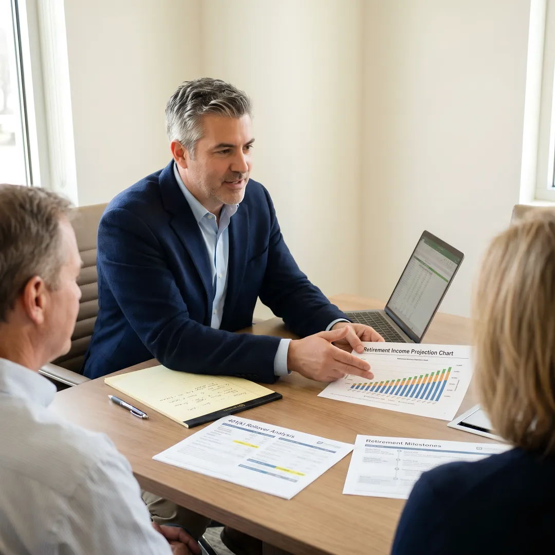 Advisor reviewing retirement plan documents with a client