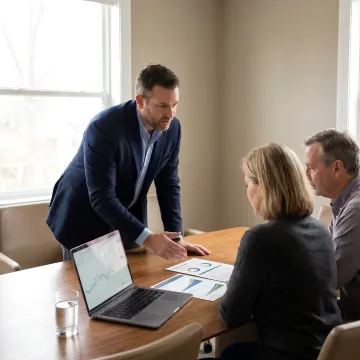 Financial advisor discussing a 401(k) retirement plan with clients