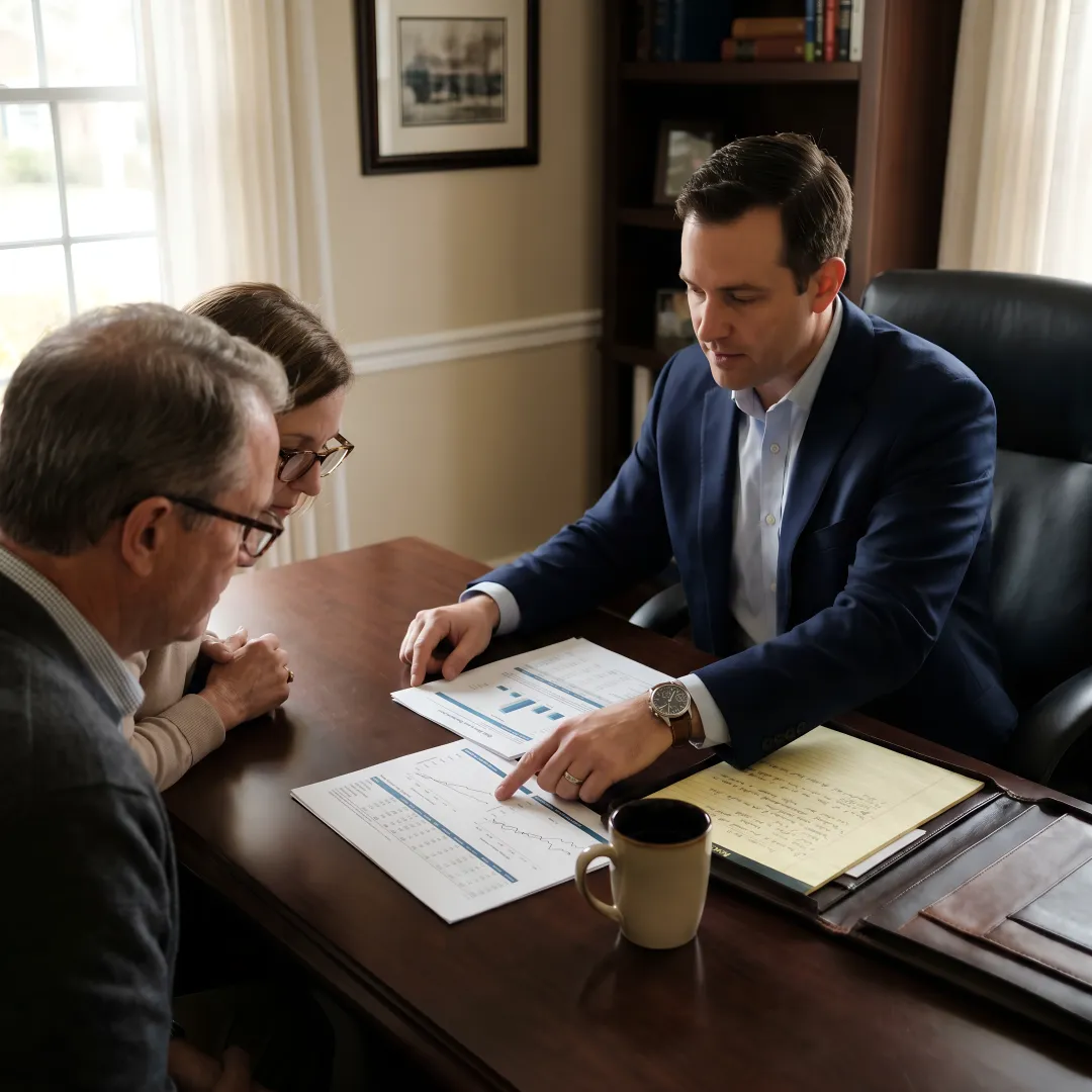 Advisor reviewing estate tax planning documents