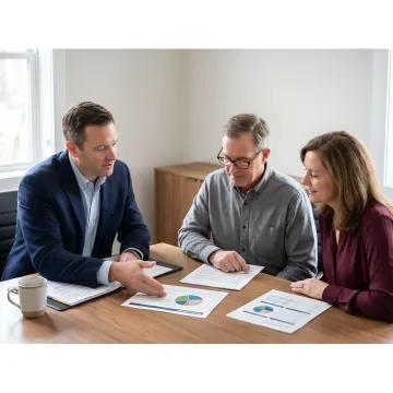 Family reviewing wealth management plan with advisor