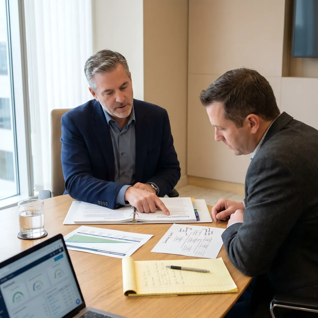 Business owner reviewing succession and tax planning documents