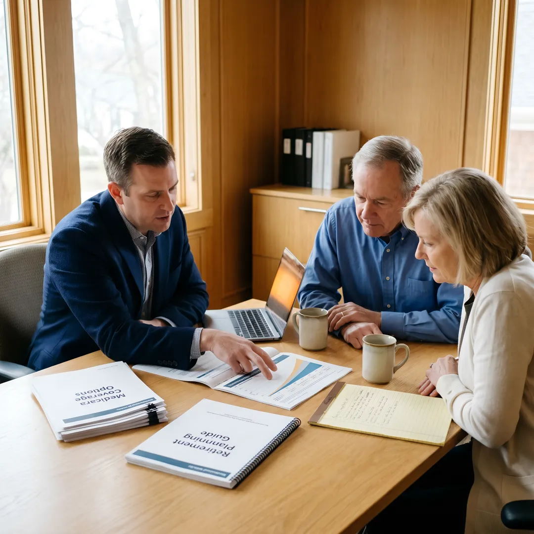 Advisor reviewing Medicare planning documents with a couple