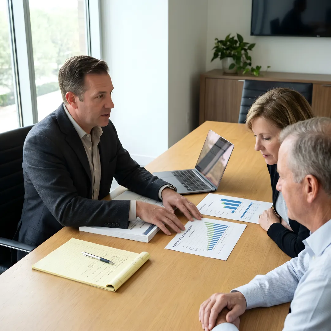 Financial advisor reviewing retirement plan with clients