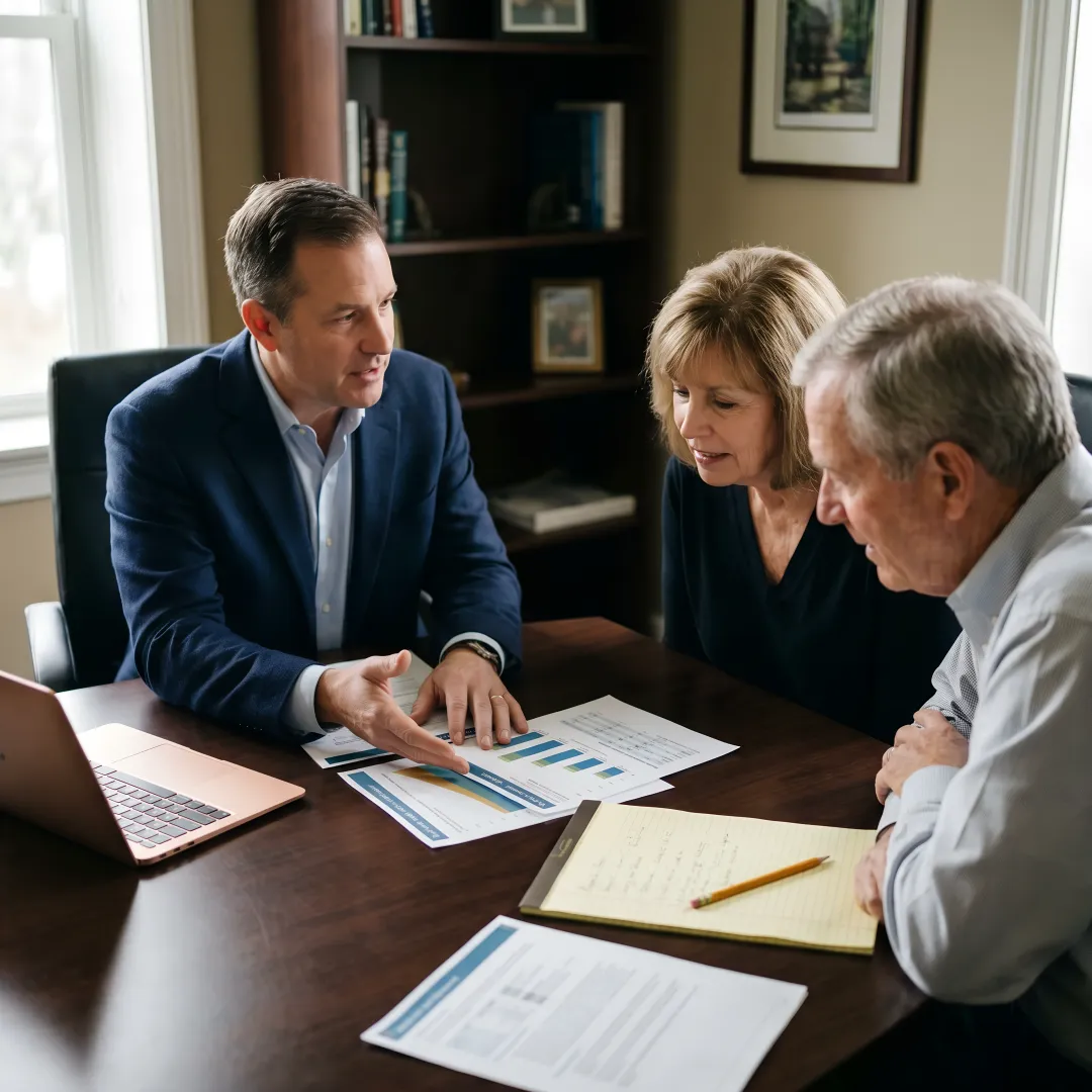 Fiduciary advisor discussing comprehensive planning with clients