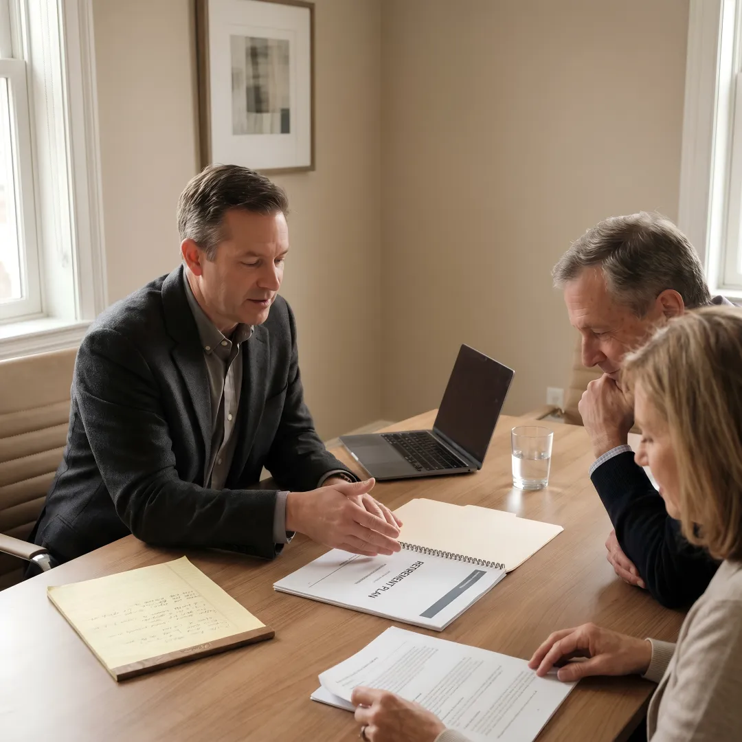 Fiduciary advisor discussing tax and estate planning with clients