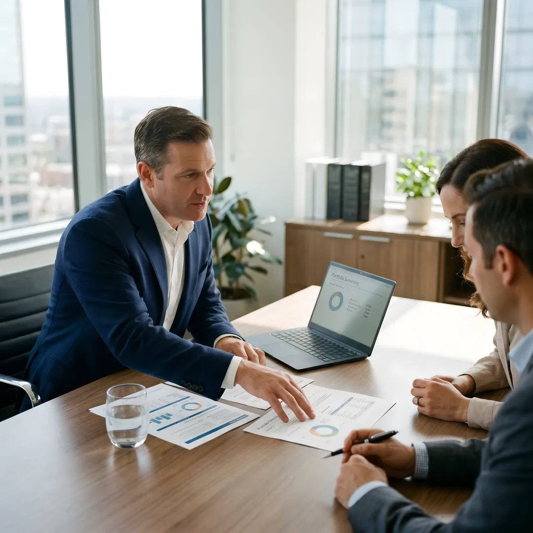 Advisor reviewing tax and investment planning documents