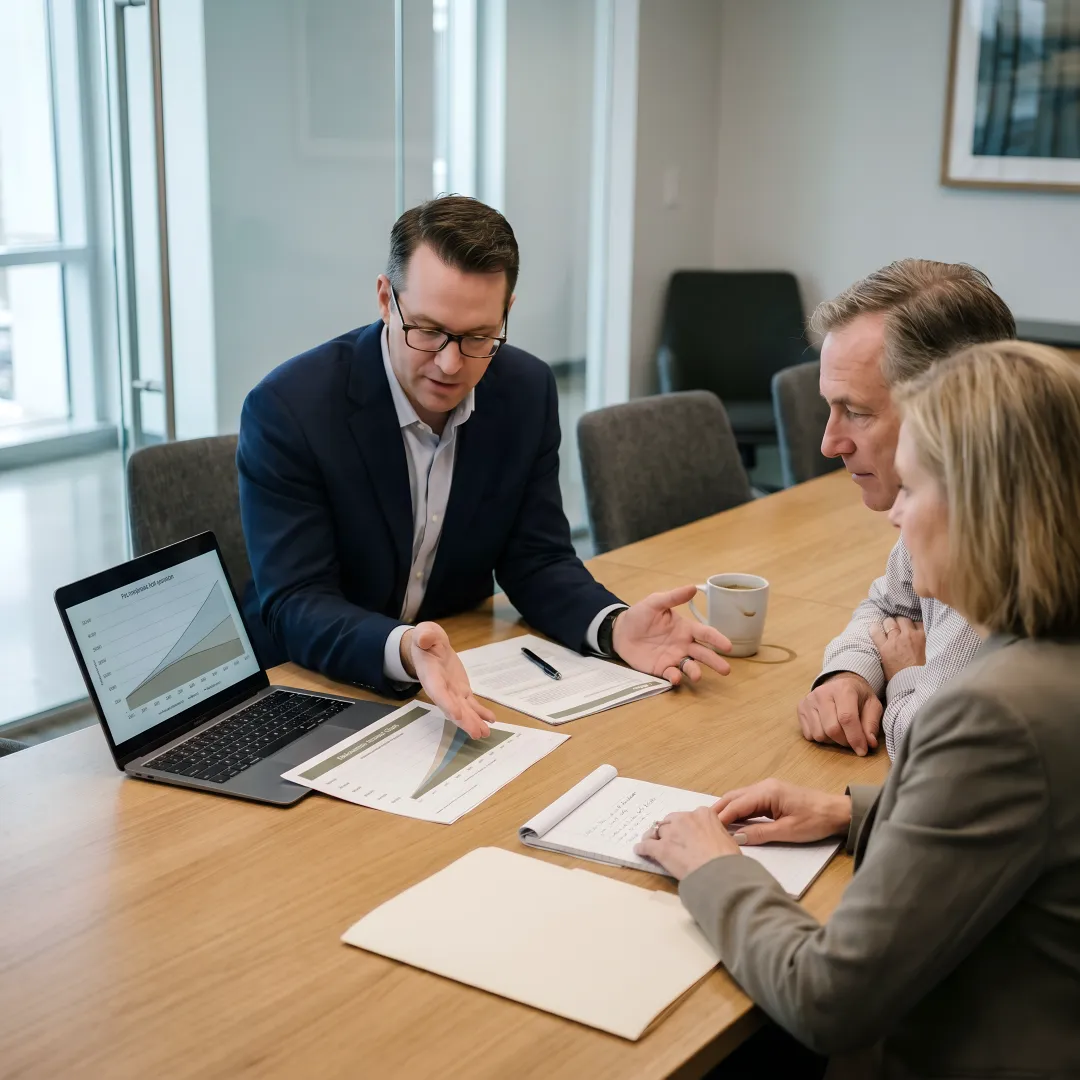 Retirement planning advisor meeting with clients