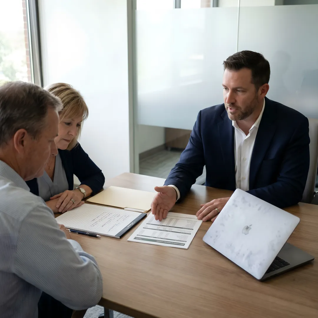 Advisor reviewing retirement plan documents with clients