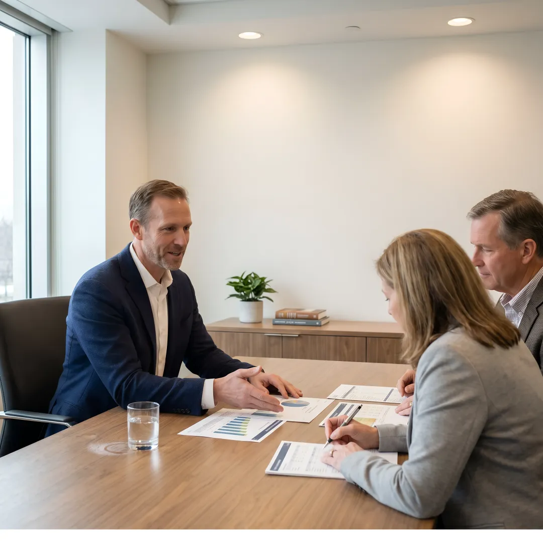 Advisor reviewing financial plan with clients