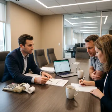 Family and entrepreneur reviewing tax strategy with financial advisor