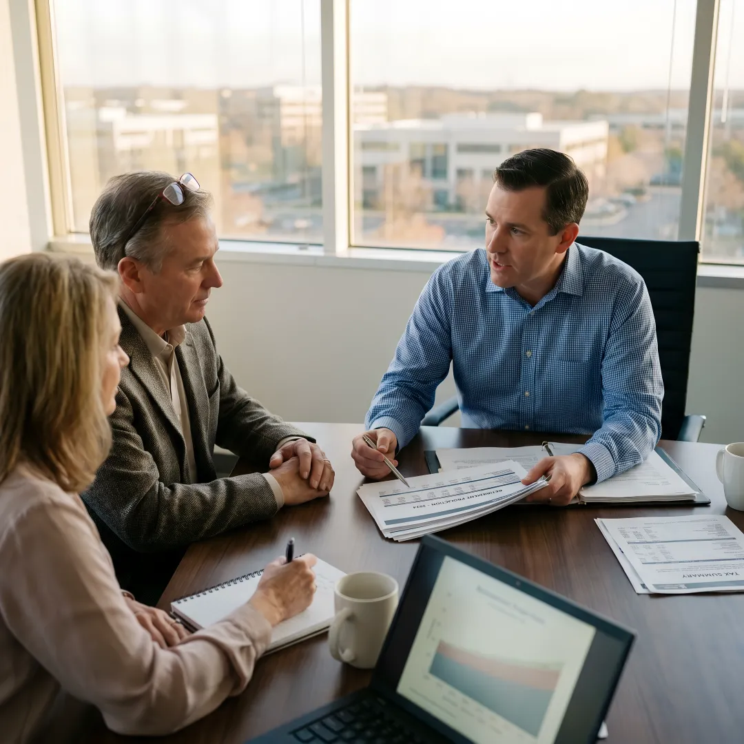 Advisor reviewing retirement plan with clients