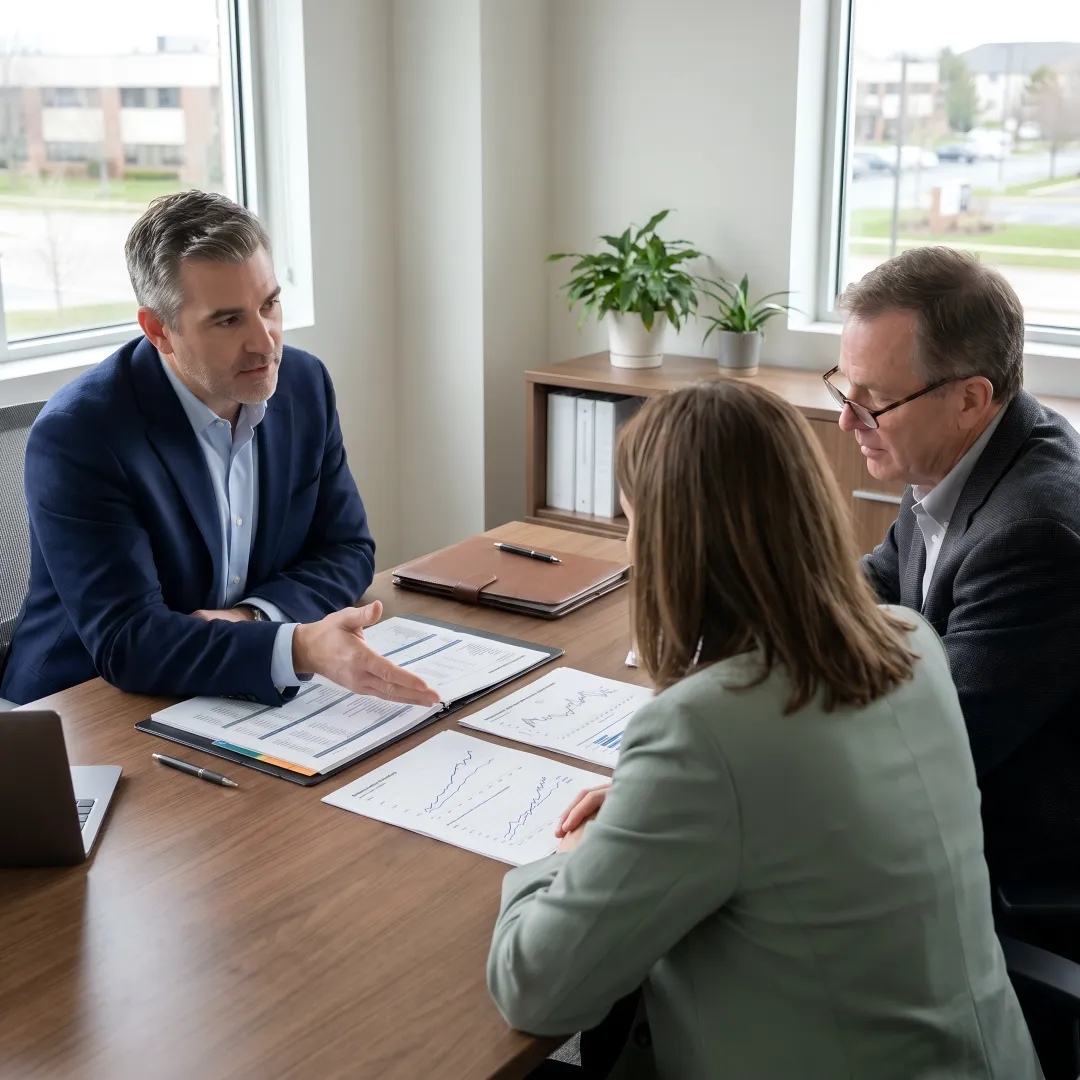 Advisor reviewing an integrated wealth plan with clients