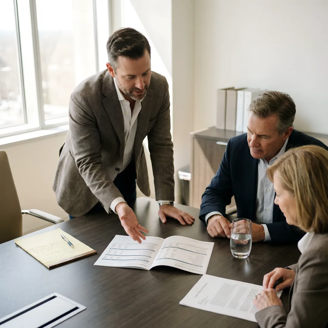 Advisor reviewing estate planning documents with a family