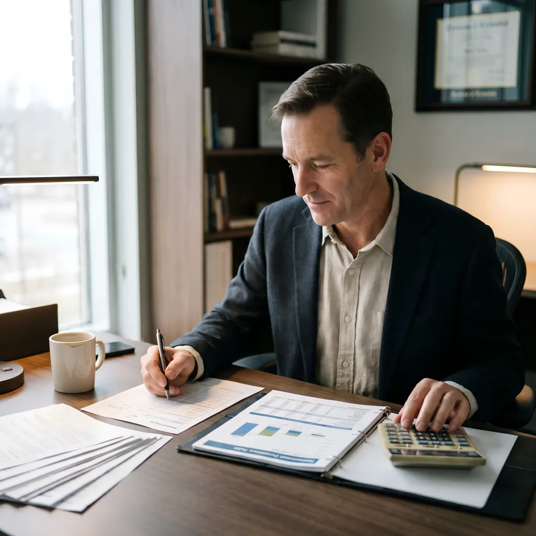 Advisor reviewing business tax planning documents