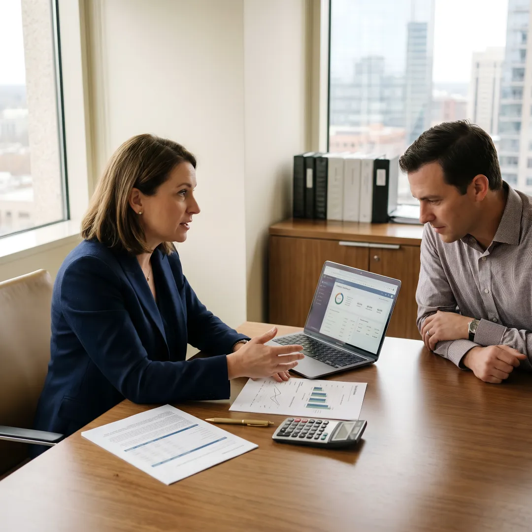 Small business owner discussing tax planning with advisor
