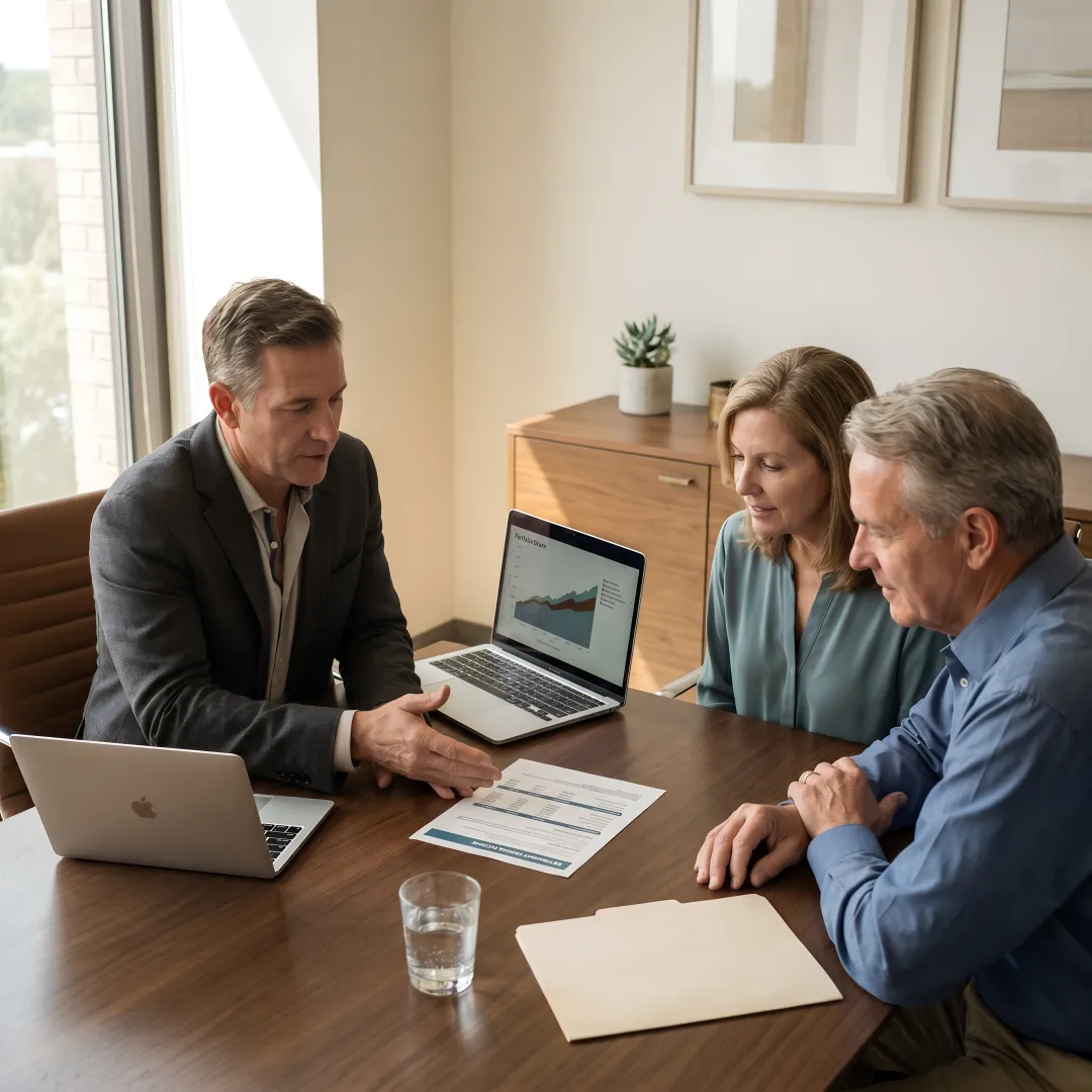 Advisor reviewing retirement income plan with clients