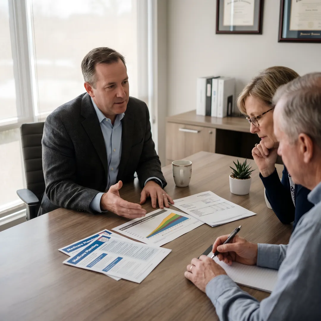 Advisor reviewing retirement planning documents with a couple