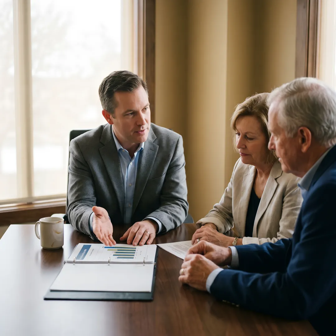 Financial advisor reviewing retirement plan with clients